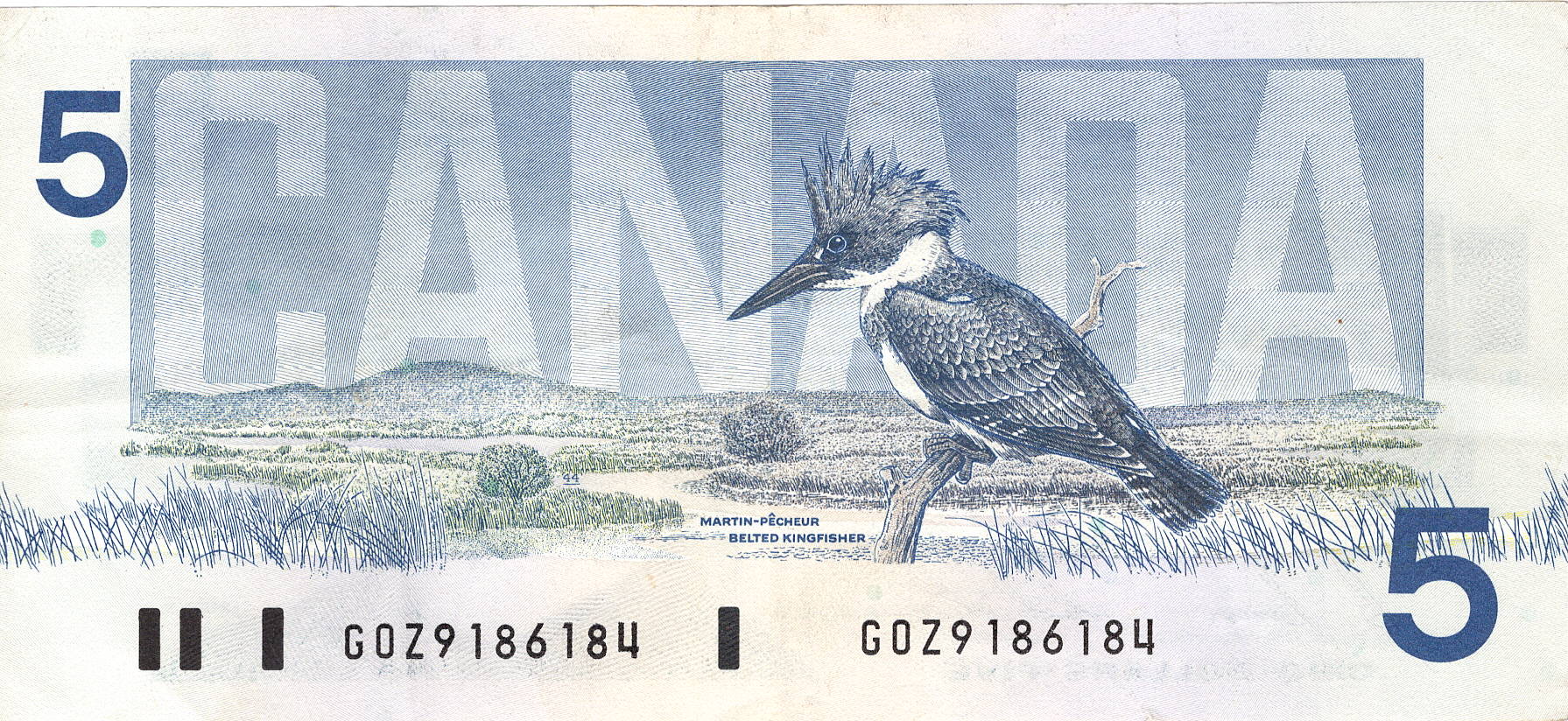 1986 - $5 - Sir Wilfrid Laurier - Belted Kingfisher back