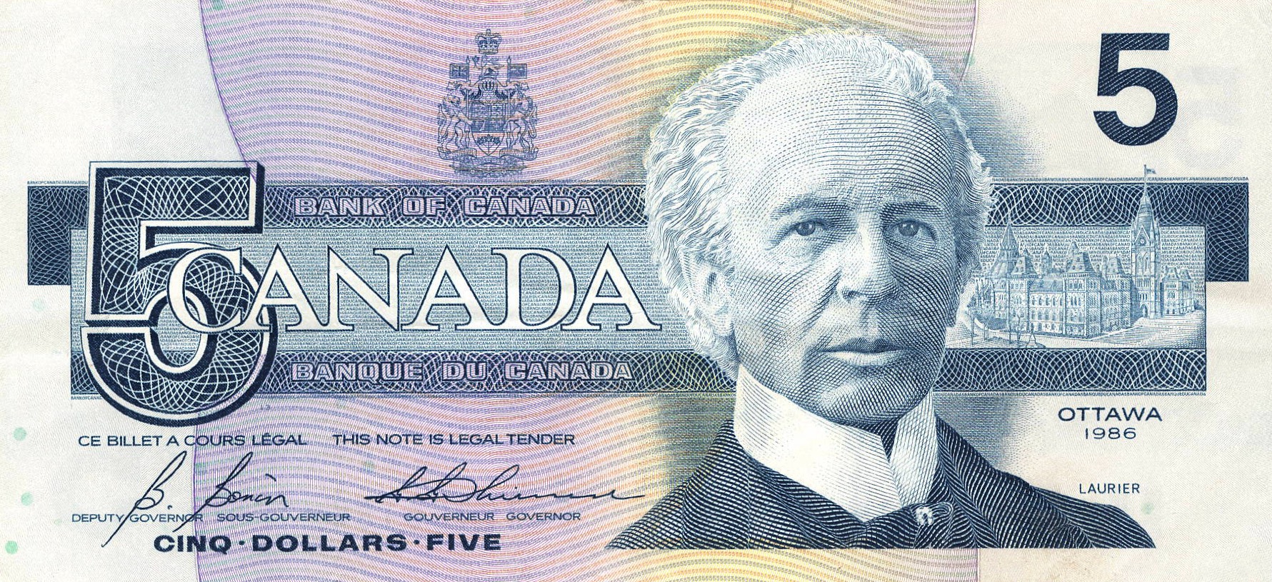 1986 - $5 - Sir Wilfrid Laurier - Belted Kingfisher front