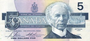 1986 - $5 - Sir Wilfrid Laurier - Belted Kingfisher front