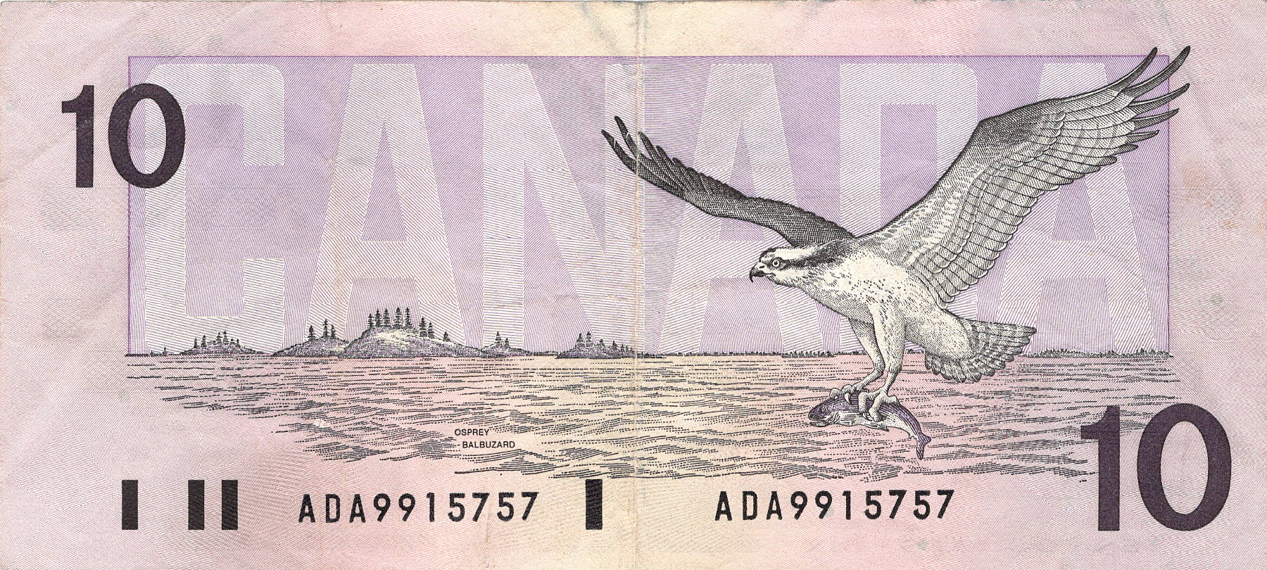 1989 - $10 - Sir John A Macdonald - Osprey back