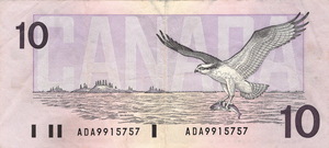 1989 - $10 - Sir John A Macdonald - Osprey back