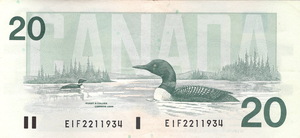 1993 - $20 - Queen Elizabeth II - Common Loon back