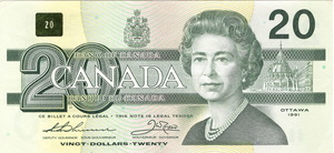 1993 - $20 - Queen Elizabeth II - Common Loon front
