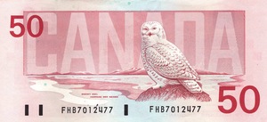 1989 - $50 - William Lyon Mackenzie King - Snowy Owl back
