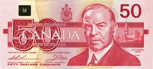 1989 - $50 - William Lyon Mackenzie King - Snowy Owl front