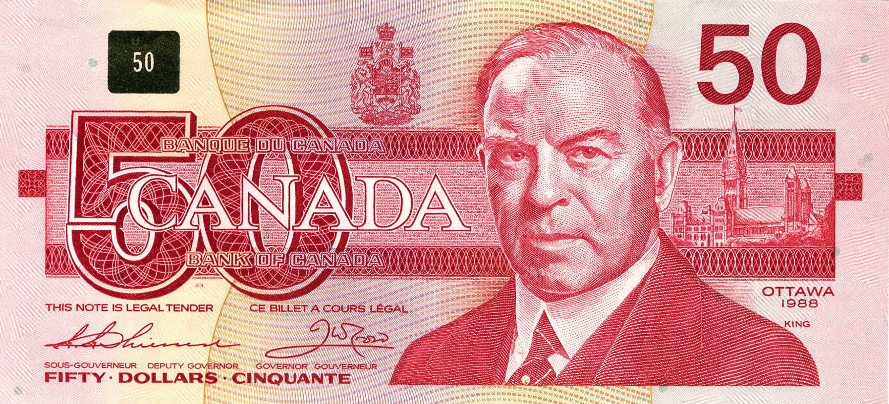 1989 - $50 - William Lyon Mackenzie King - Snowy Owl front