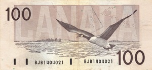 1990 - $100 - Sir Robert Borden - Canada Goose back