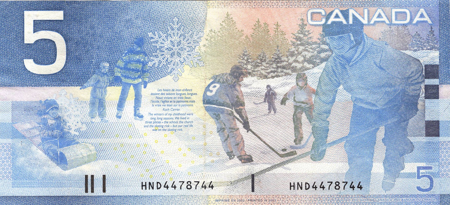 2001 - $5 - Sir Wilfrid Laurier - Children at Play back
