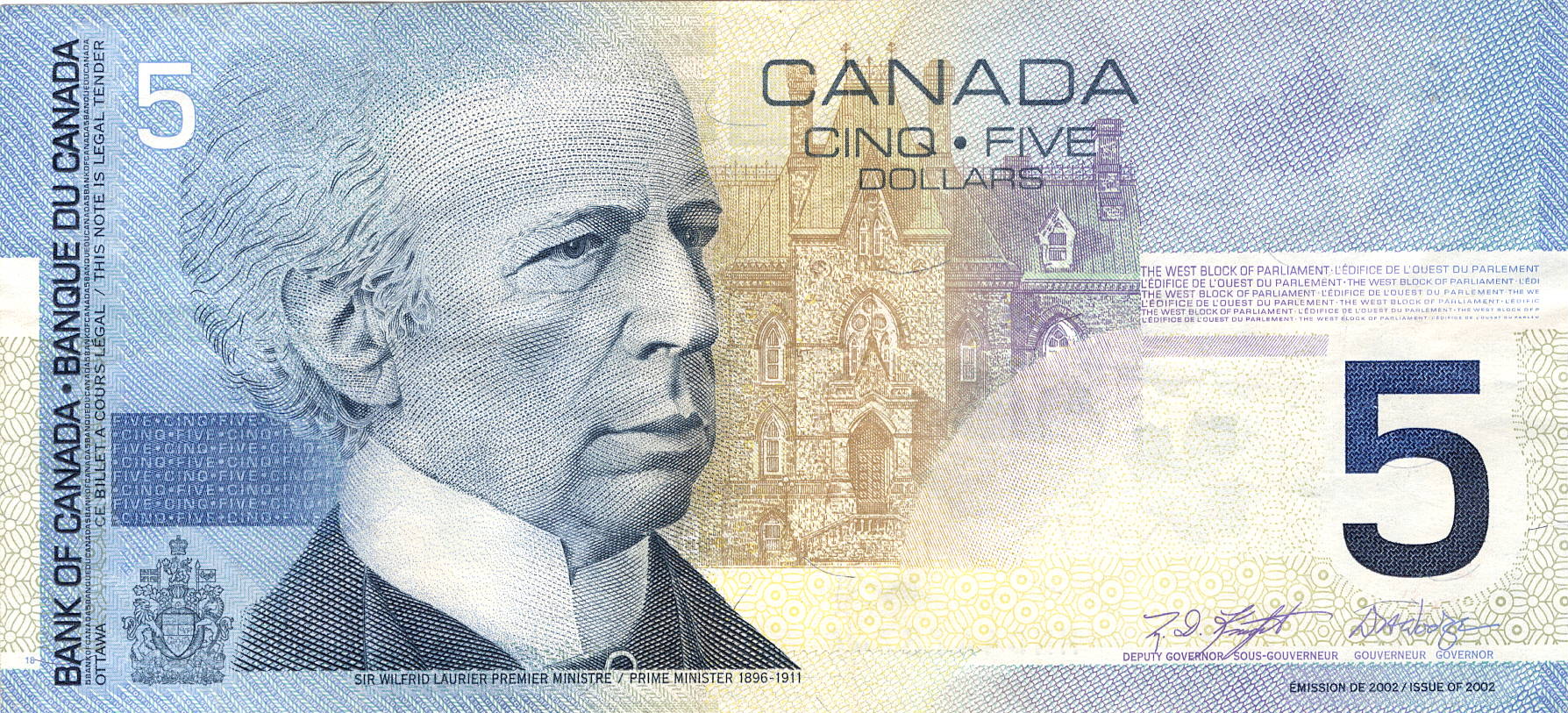 2001 - $5 - Sir Wilfrid Laurier - Children at Play front