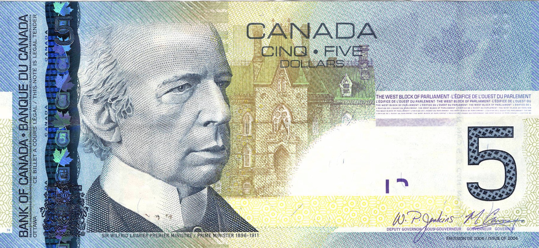 2006 - $5 - Sir Wilfrid Laurier - Children at Play - Holographic Security Strip front