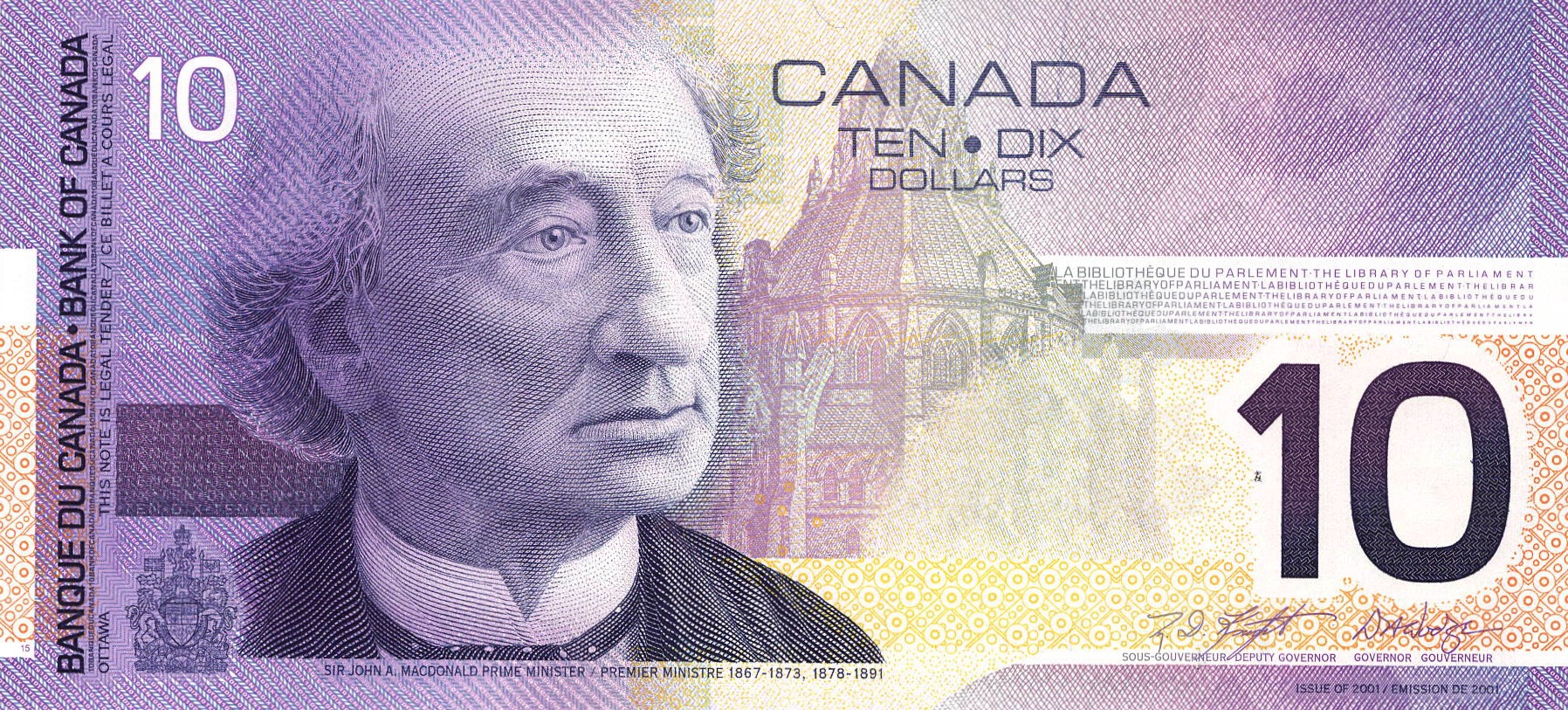 2000 - $10 - Sir John A Macdonald - Remembrance and Peacekeeping front