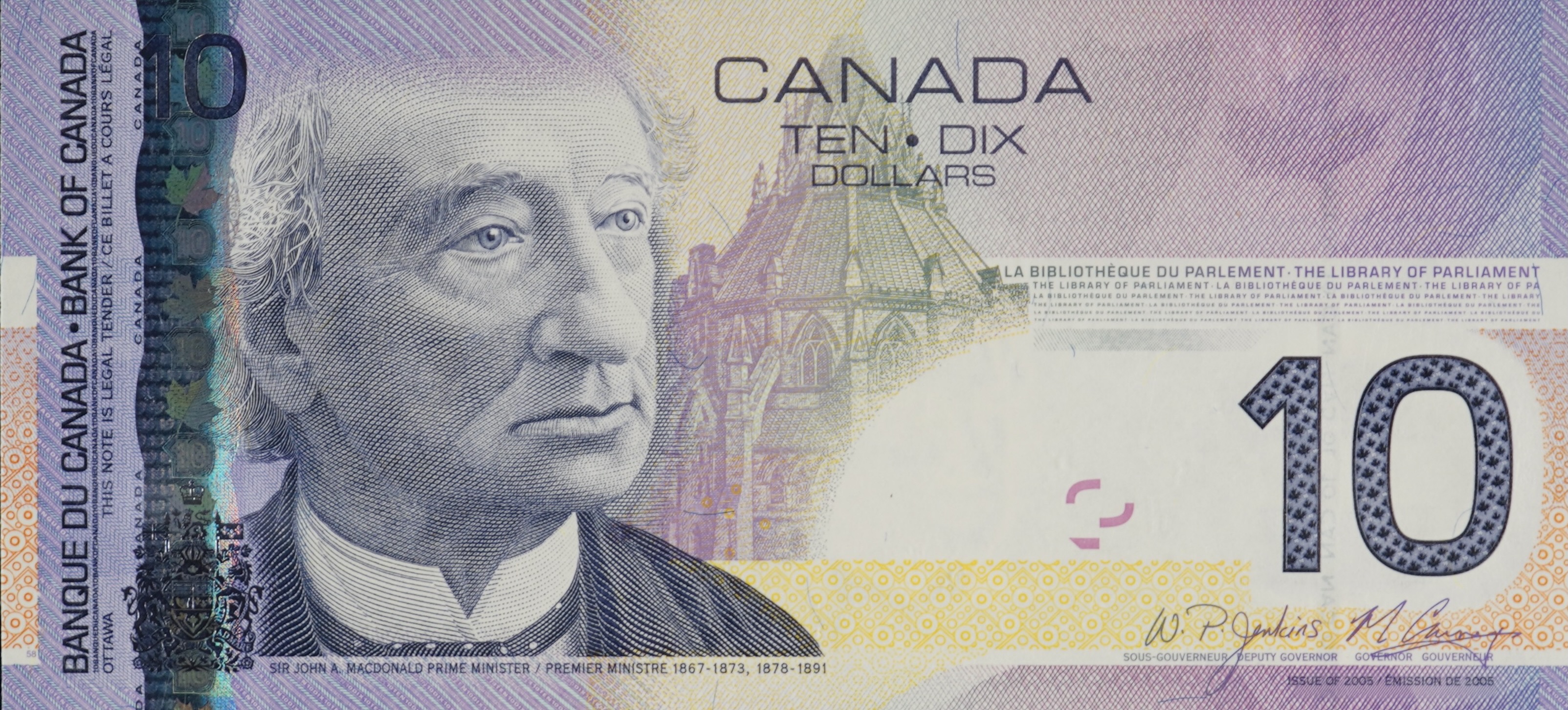 2004 - $10 - Sir John A Macdonald - Remembrance and Peacekeeping - Holographic Security Strip front