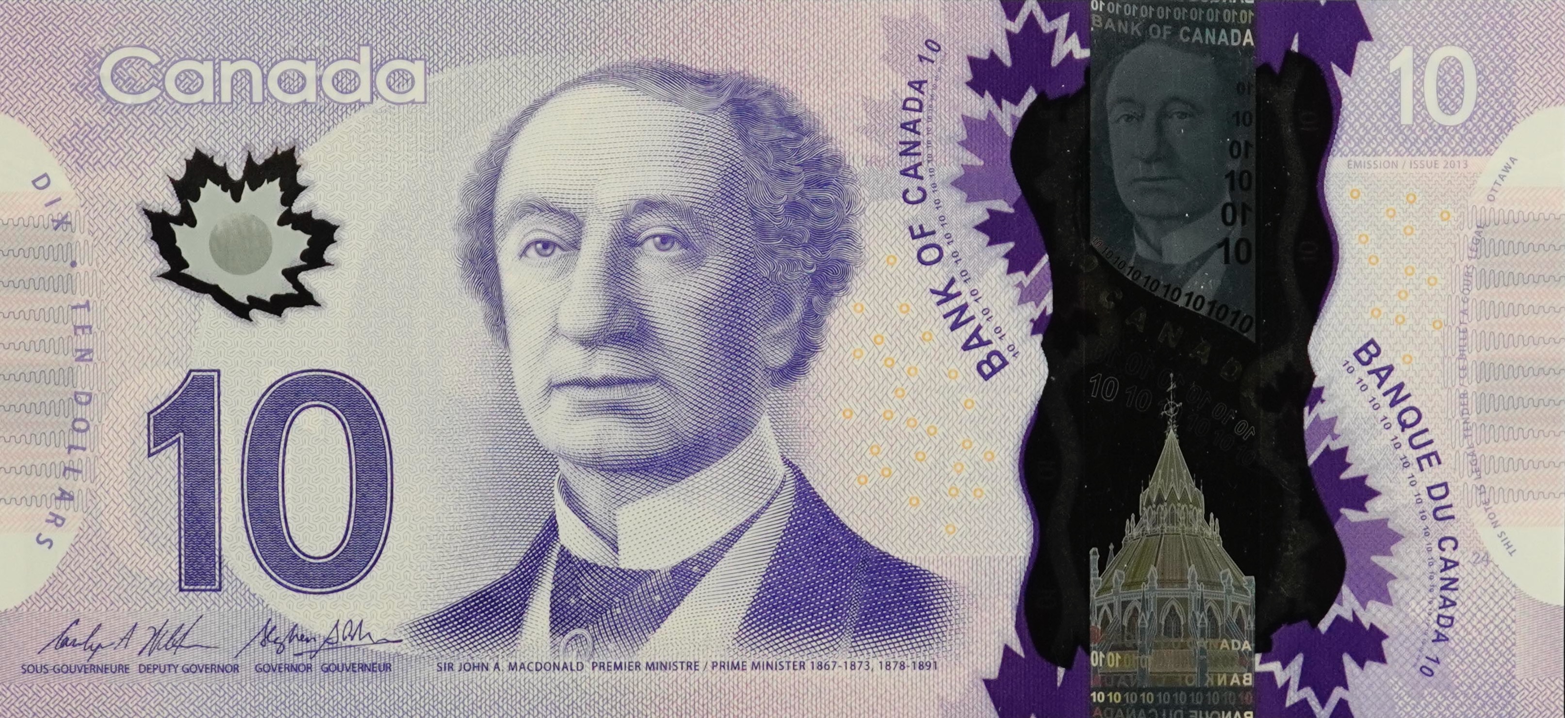 2013 - $10 - Sir John A Macdonald - United by Rail front