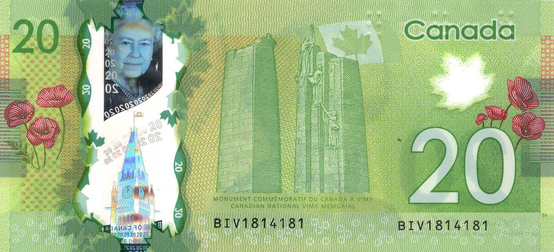 2012 - $20 - Queen Elizabeth II - Canadian National Vimy Memorial back