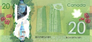 2012 - $20 - Queen Elizabeth II - Canadian National Vimy Memorial back