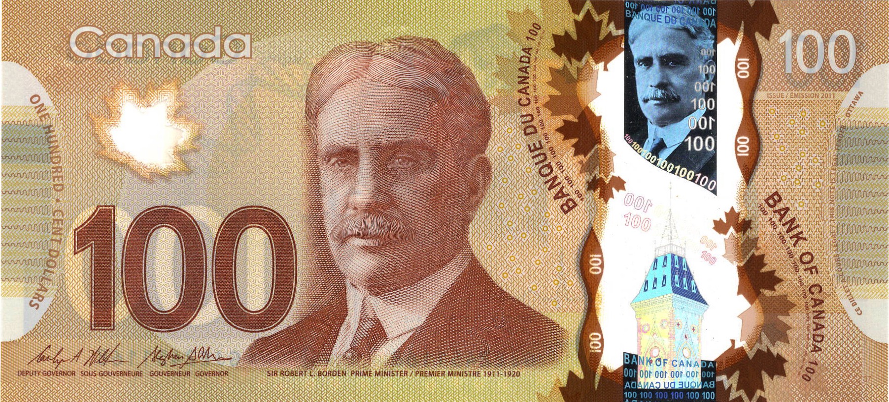 2011 - $100 - Sir Robert Borden - Medical Research front