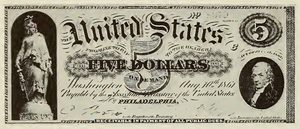 1861 - $5 - Capitol Columbia - Alexander Hamilton front