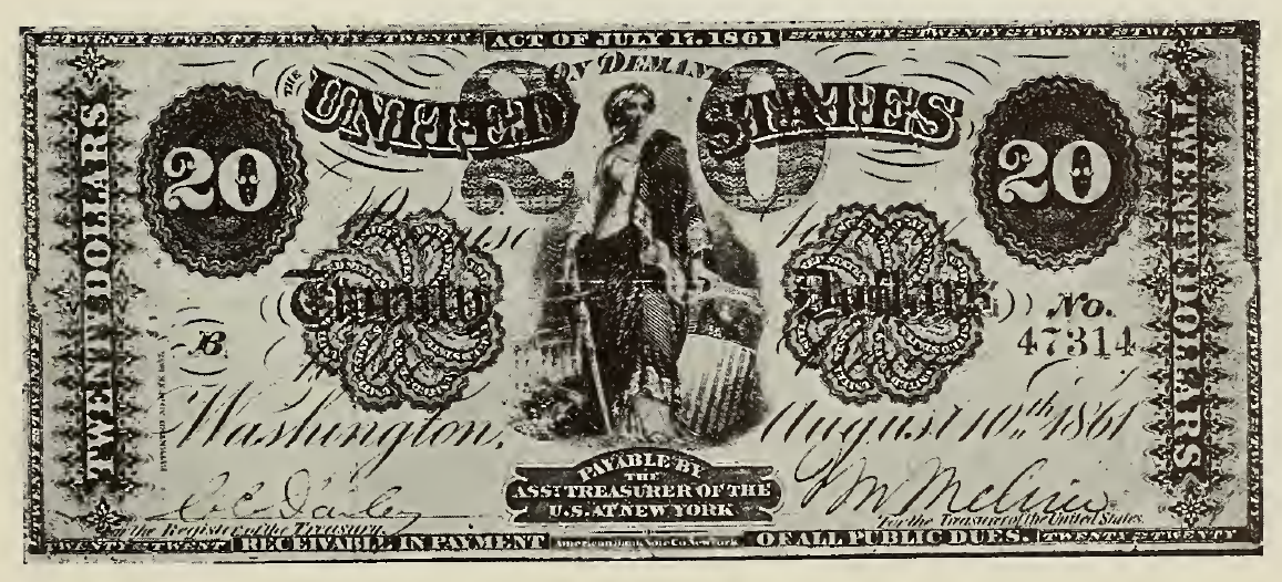 1861 - $20 - Liberty with Sword and Shield front
