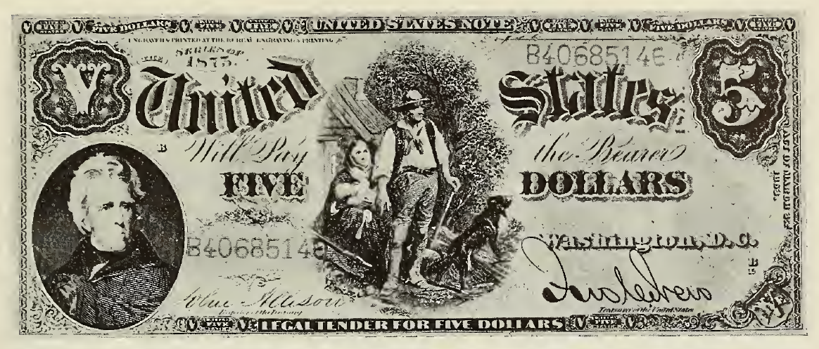 1907 - $5 - Pioneer Family - Andrew Jackson - Design 5 front