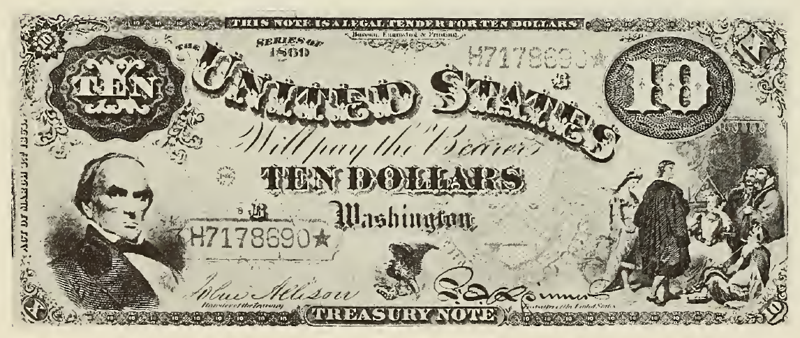 1869 - $10 - Daniel Webster - Indian Princess - Design 1 front