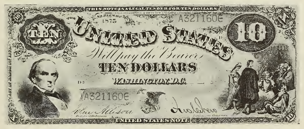 1875 - $10 - Daniel Webster - Indian Princess - Design 2 front