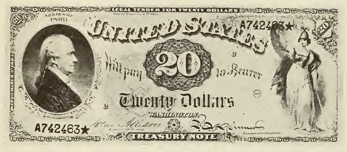 1869 - $20 - Alexander Hamilton - Victory Figure - Design 1 front