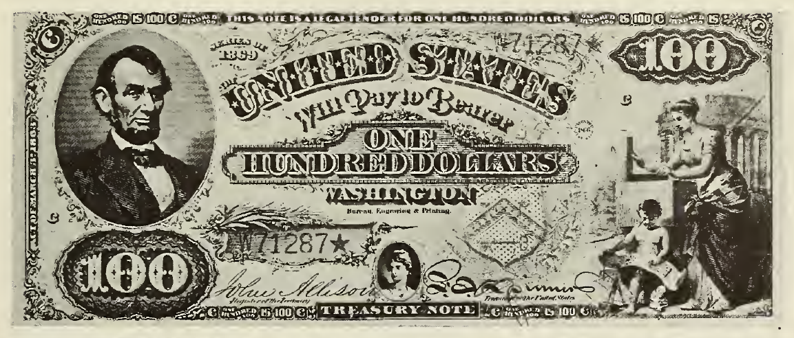 1869 - $100 - Lincoln - Architecture Figure - Design 1 front