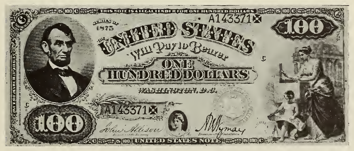 1880 - $100 - Lincoln - Architecture Figure - Design 3 front