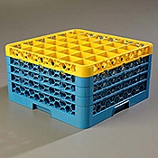 Carlisle 36-Compartment Blue Glass Rack with 4 Yellow Extenders