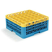 Carlisle 36-Compartment Blue Glass Rack with 1 Yellow Extender