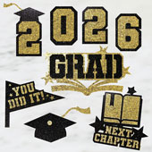 8 PCS NEXT CHAPTER GRAD DECAL-SET (Black/Gold)