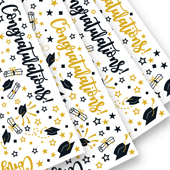 22" X 22" CONGRATULATION GRAD FLORAL WRAP-20 PCS (White/Gold)