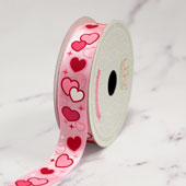 7/8" SATIN SPARKLE HEARTS RIBBON-10 YDS (Pink)