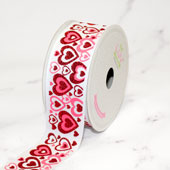 1 1/2" GROSGRAIN HEARTS REPEAT RIBBON-10 YDS (White)