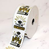 1 1/2" SATIN CONGRATS SENIOR PARTY RIBBON-10 YDS (White)