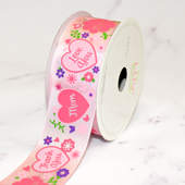 1 1/2" SATIN LOVE YOU MOM RIBBON-10 YDS (Pink)