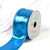 2" WIRED SHINY FAUX LEATHER RIBBON-10 YDS (Blue)