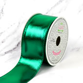 2" WIRED SHINY FAUX LEATHER RIBBON-10 YDS (Green)
