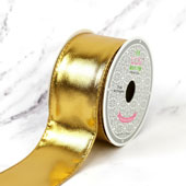 2" WIRED SHINY FAUX LEATHER RIBBON-10 YDS (Gold)