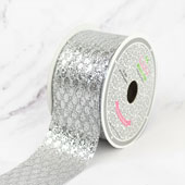 2" GLITTER OVAL NET RIBBON-10 YDS (Silver)
