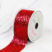 2" GLITTER OVAL NET RIBBON-10 YDS (Red)