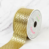 2" GLITTER OVAL NET RIBBON-10 YDS (Gold)