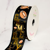 1 1/2" SATIN FOIL GAME DAY FOOTBALL RIBBON-21 FEET (Black)