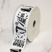 1 1/2" GROSGRAIN GO FIGHT WIN! RIBBON-21 FEET (White)