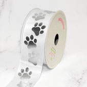 1 1/2" SATIN METALIC PAW PRINT RIBBON-21 FEET (White/Silver)