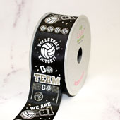 1 1/2" SATIN "VICTORY, WE ARE #1"  VOLLEYBALL RIBBON-21 FEET (Black)