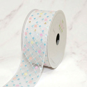 1 1/2" CRISS CROSS STITCH W/FLORAL SEQUINS MESH RIBBON-10 YD (White)