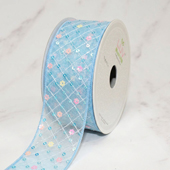 1 1/2" CRISS CROSS STITCH W/FLORAL SEQUINS MESH RIBBON-10 YD (Blue)