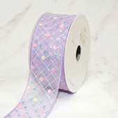 1 1/2" CRISS CROSS STITCH W/FLORAL SEQUINS MESH RIBBON-10 YD (Lavender)
