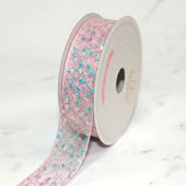 1" IRIDESCENT SEQUIN MESH RIBBON-10 YDS (Pink)